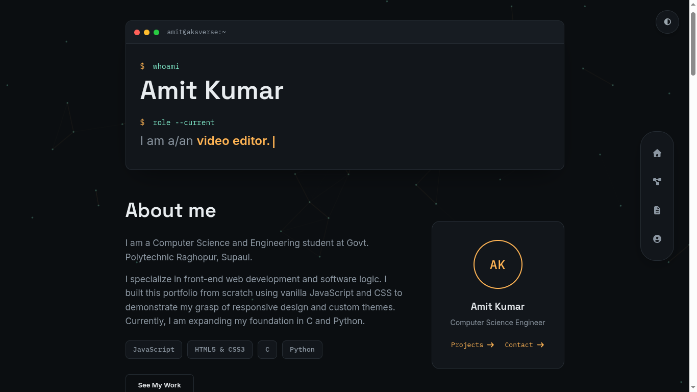 Screenshot of the AksVerse portfolio website